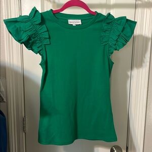 Gibson Latimer Green Ruffle Sleeve Tee